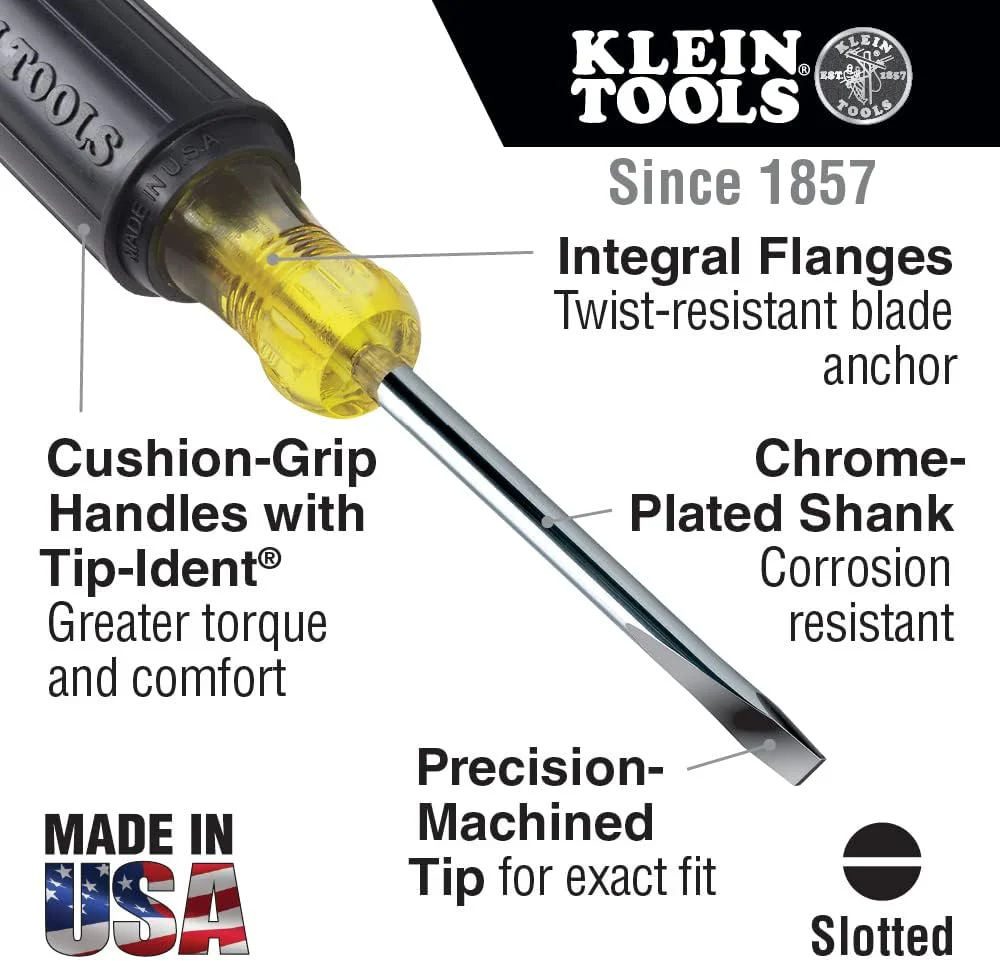 Klein Tools 602-8 3/8-Inch Keystone Screwdriver, 8-Inch Round Shank - Image 2