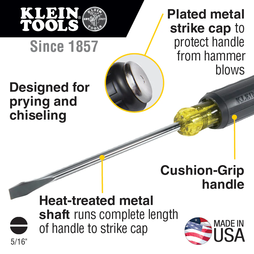 Klein Tools 6027DD 5/16-Inch Keystone Demolition Driver, 7-Inch Round Shank - Image 2
