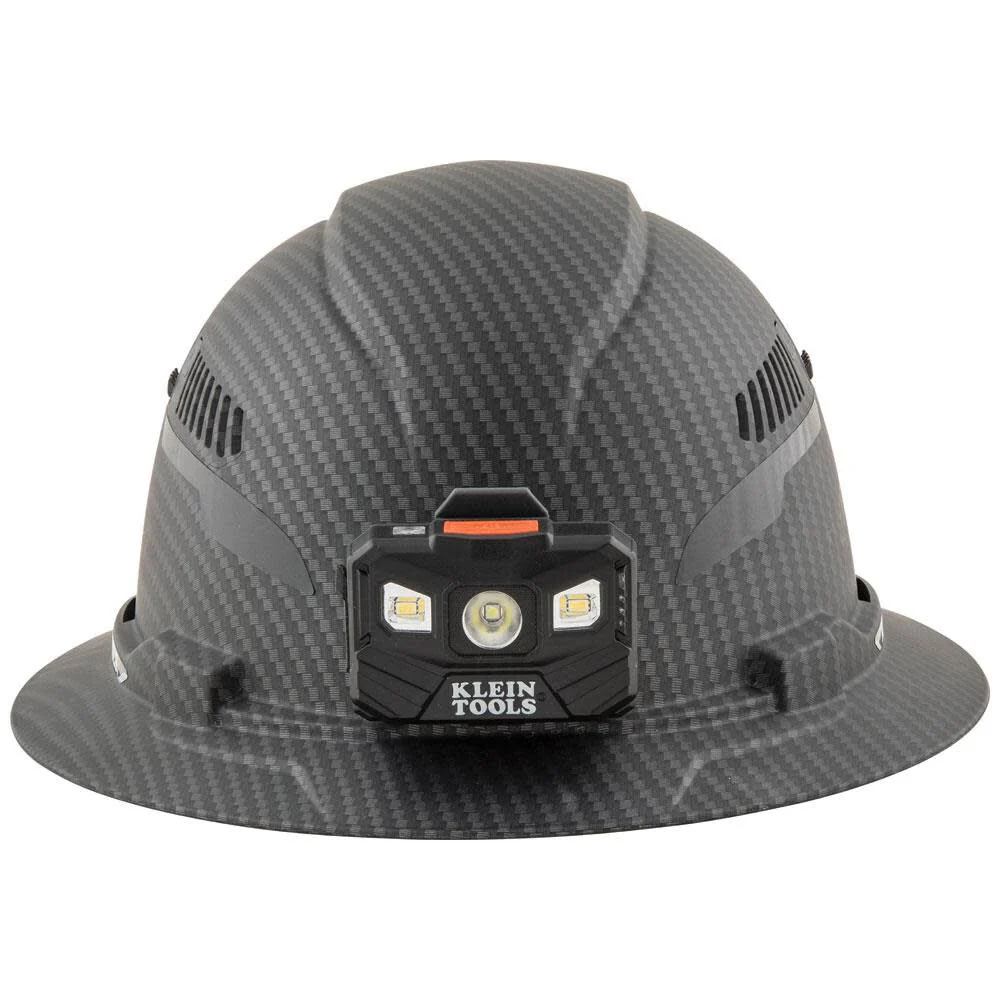 Klein Tools 60347 Hard Hat, Vented Full Brim, Class C, Premium KARBN Pattern, Rechargeable Lamp, Padded Sweat-Wicking Sweatband, Top Pad - Image 4