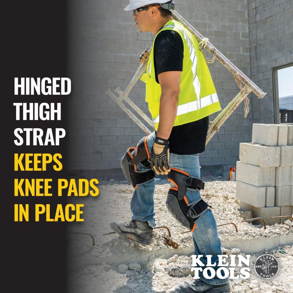 Klein Tools 60491 Hinged Knee Pads, Heavy Duty Gel Foam Protective Knee Pads with Quick-Fasten Buckle and Thigh Strap, Black - Image 4