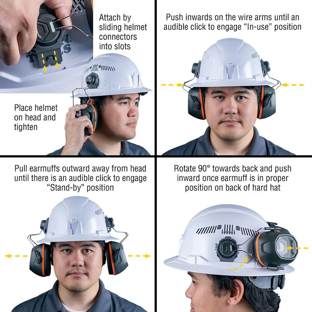 Klein Tools 60502 Earmuffs, Full Brim Hard Hat Attachment, 26dB Noise Protection, for Construction, Manufacturing, Maintenance, Woodworking - Image 4