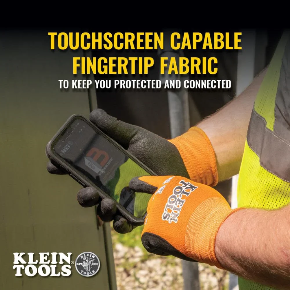 KLEIN TOOLS 60581 Work Gloves, Knit Dipped Cut Resistant ANSI A1 Nitrile Coated Gloves, Nylon-Spandex, Touchscreen Capable, Large, 2-Pair - Image 3