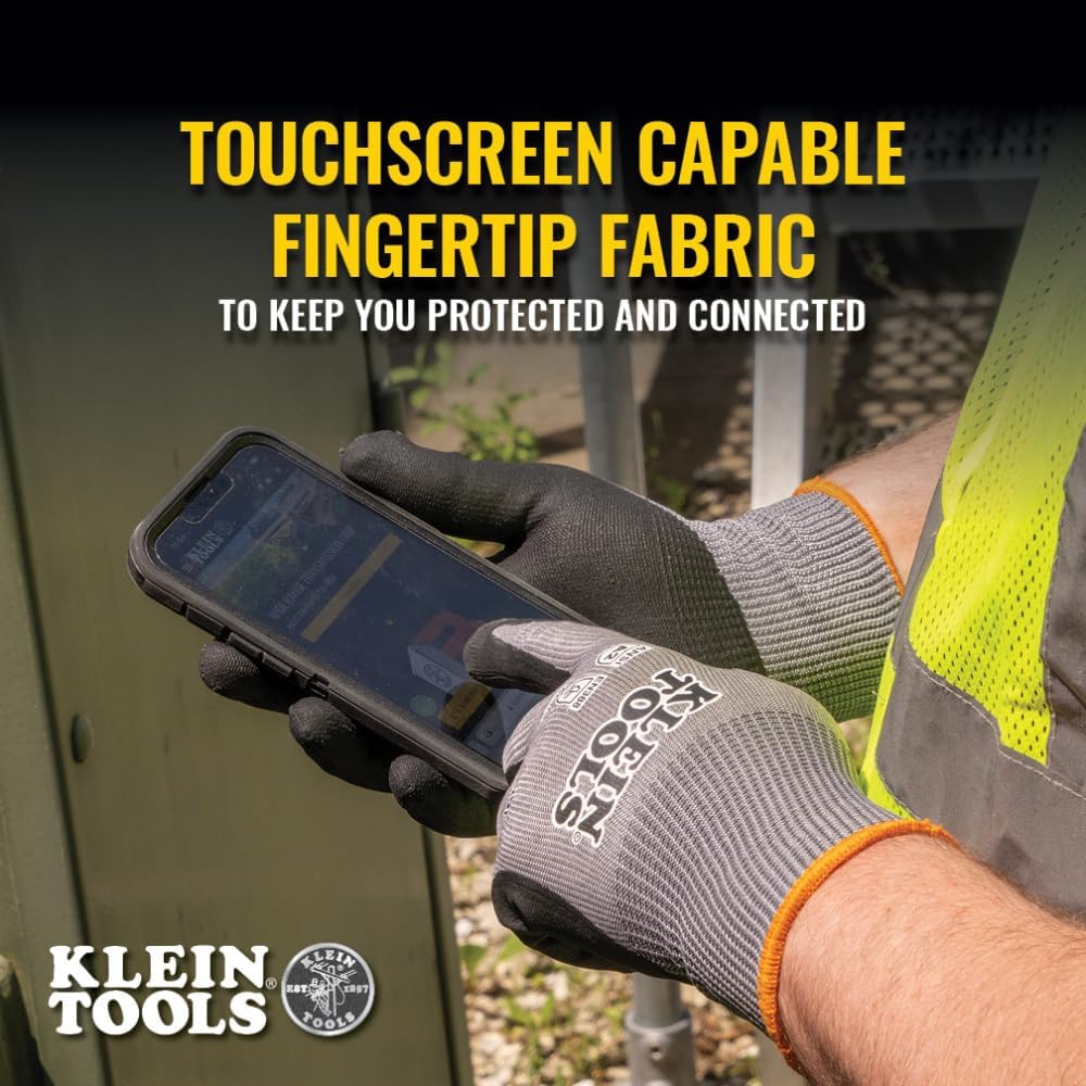 Klein Tools 60585 Knit Dipped Gloves, Cut Level A2, Touchscreen, Large, 2-Pair - Image 3