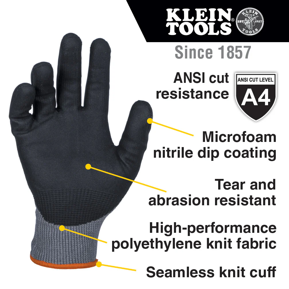 Klein Tools 60589 Knit Dipped Gloves, Cut Level A4, Touchscreen, Large, 2-Pair - Image 2