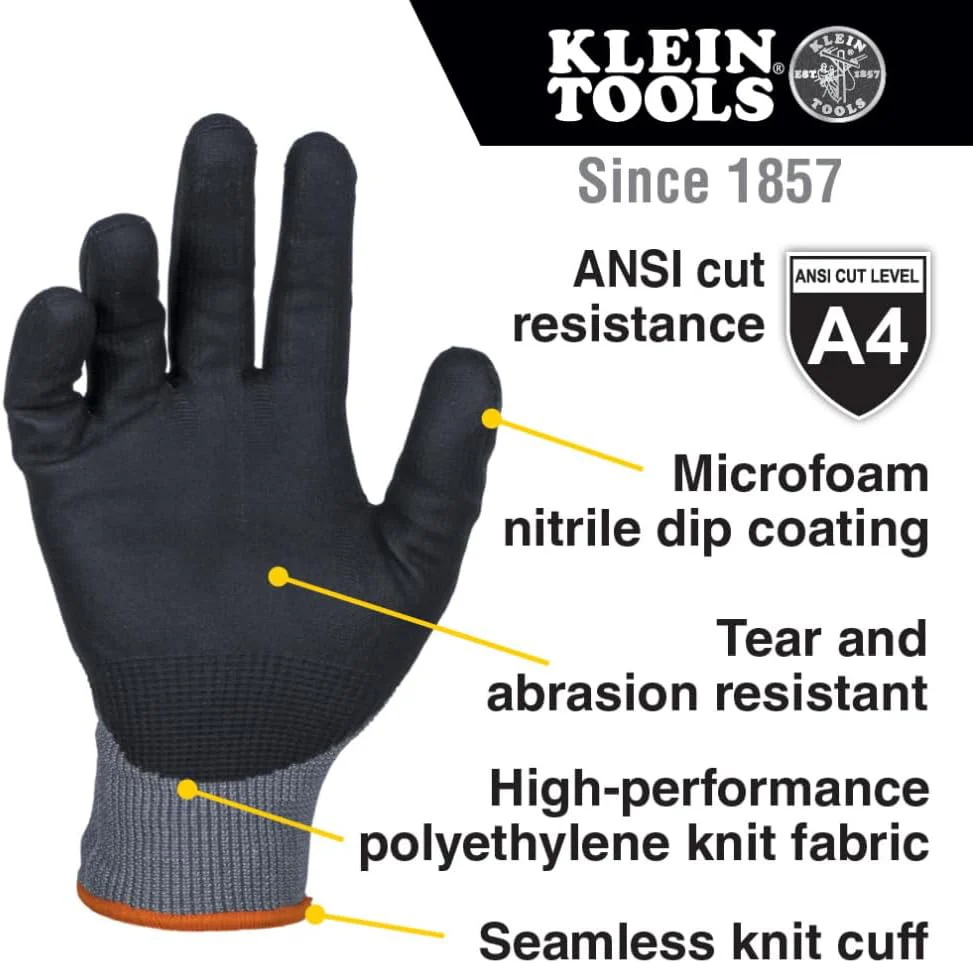 Klein Tools 60590 Knit Dipped Gloves, Cut Level A4, Touchscreen, X-Large, 2-Pair - Image 2