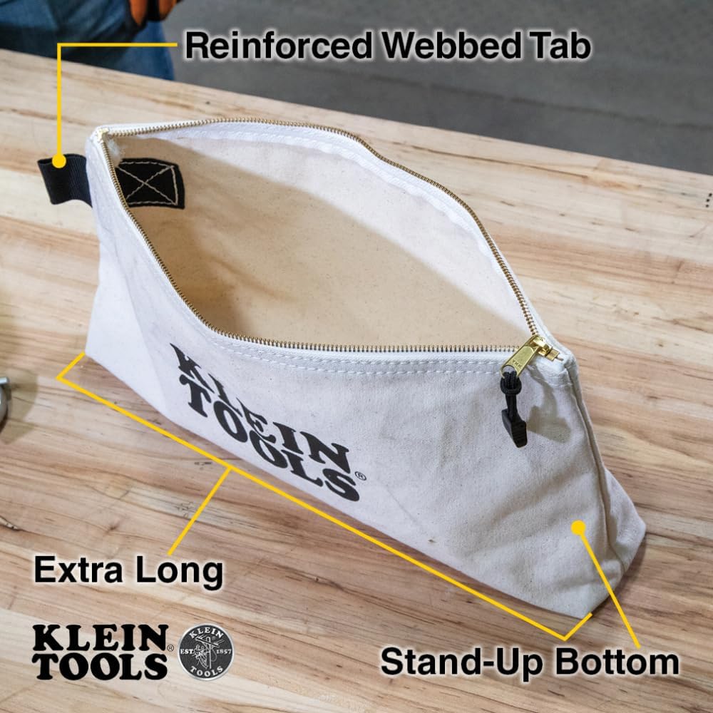 Klein Tools 62042 Zipper Bag, Extra-Long Canvas Tool Pouch, 16-Inch, Natural - Image 2