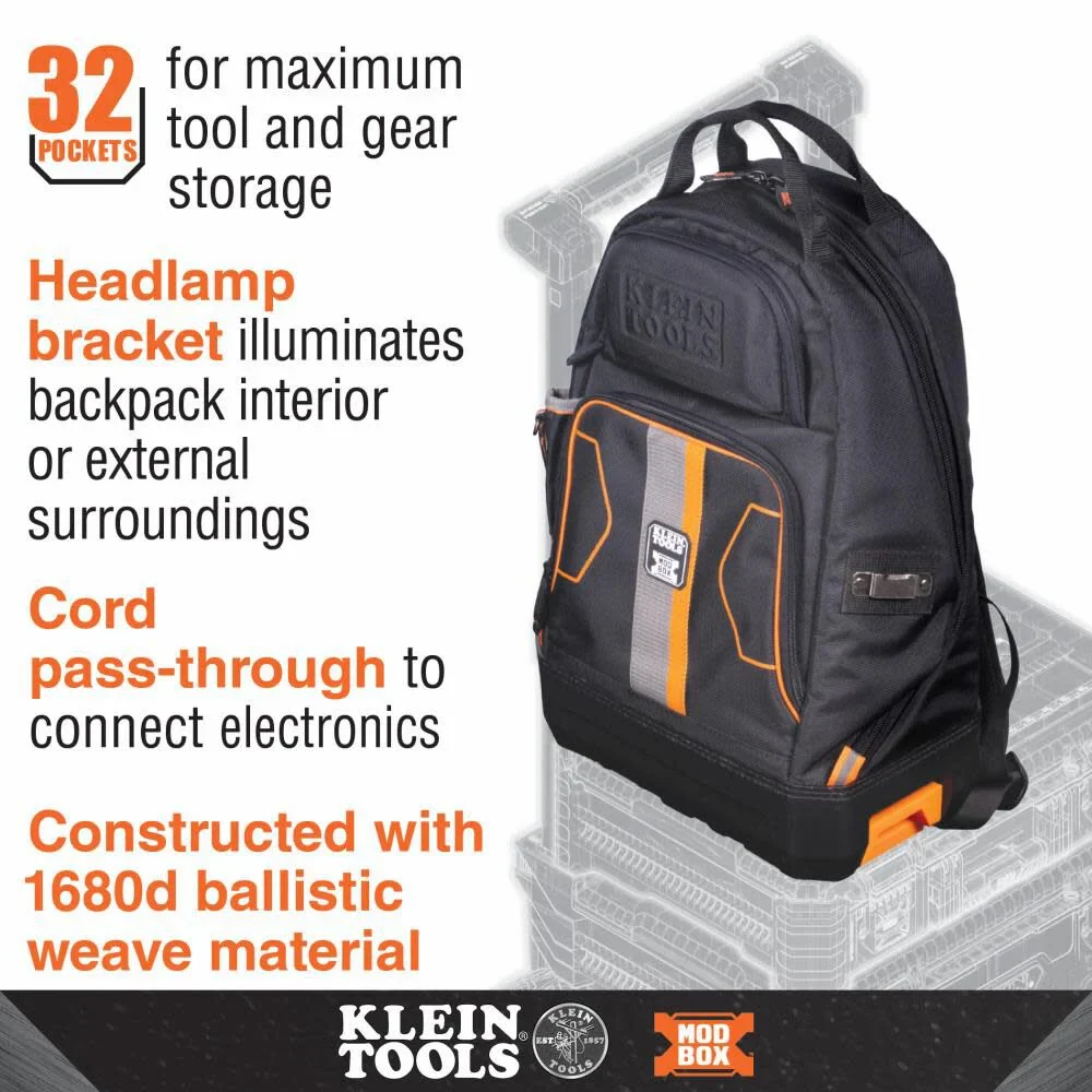 Klein Tools 62201MB MODbox Electrician's Tool Backpack, Customizable Mobile Workstation with 32 Pockets for Maximum Tool Storage - Image 3