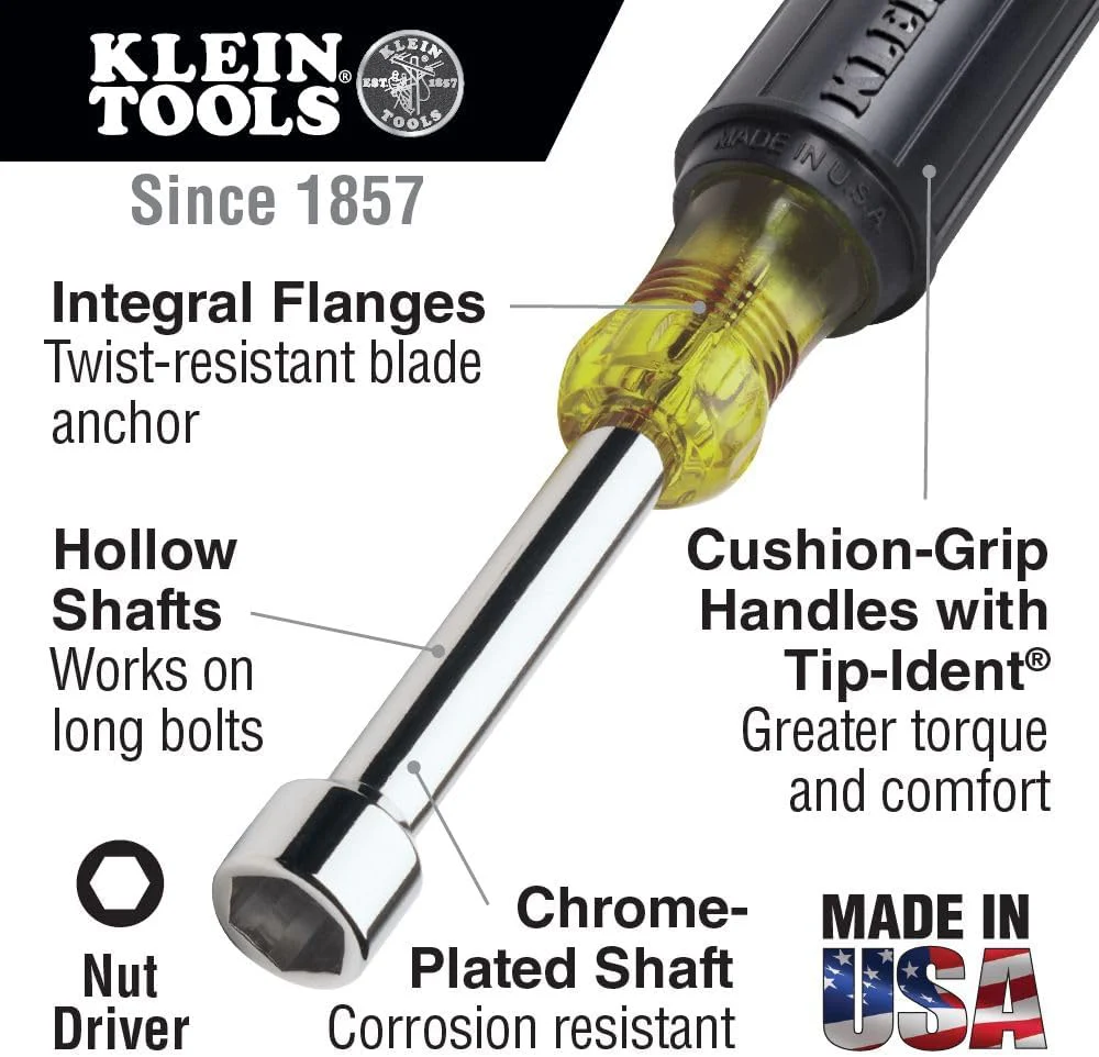 Klein Tools 630-7/16 7/16-Inch Hollow Nut Driver, 3-Inch, Cushion-Grip - Image 2