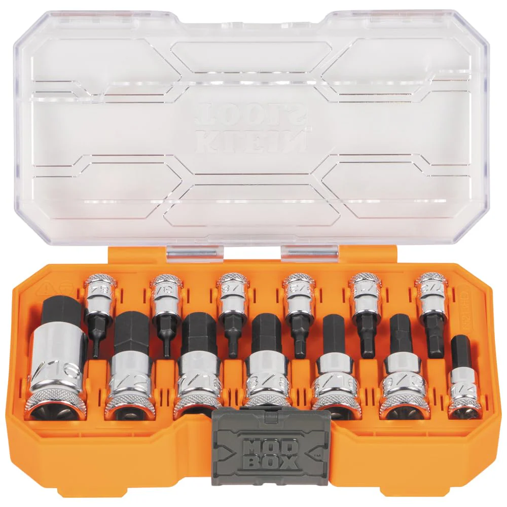 Klein Tools 65213HEX Knurled Hex Bit Socket Set, SAE, 13-Piece