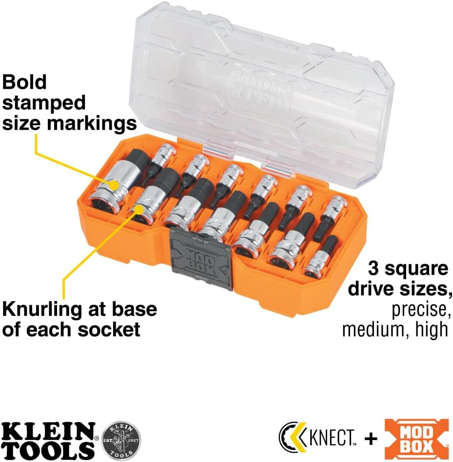Klein Tools 65213HEX Knurled Hex Bit Socket Set, SAE, 13-Piece - Image 2