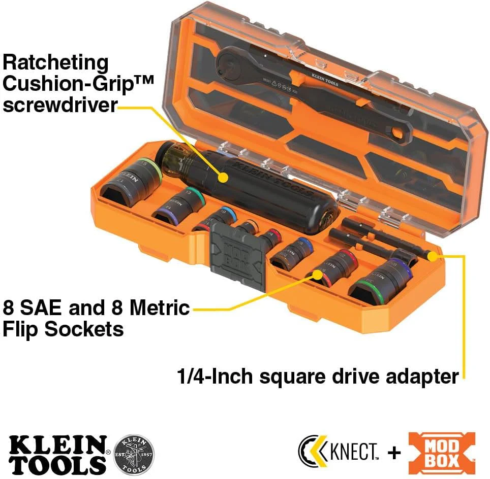 Klein Tools 65242 Flip-16 KNECT Ratcheting Impact Flip Socket Screwdriver Set - Image 2