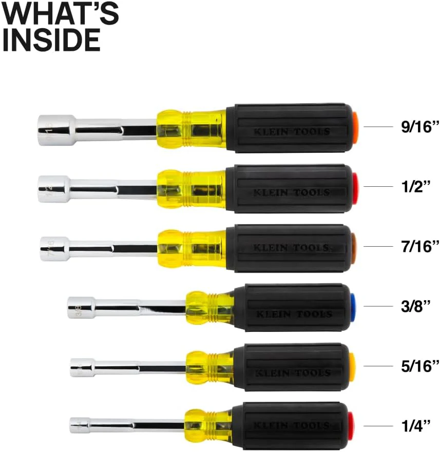 Klein Tools 65456 Color-Coded Hollow-Shaft Heavy-Duty Nut Driver Set, 6-Piece - Image 3