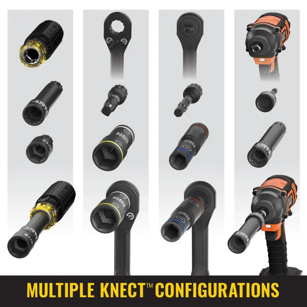 Klein Tools 65618 KNECT Flip-10 SAE Impact Socket Set, Deep Sockets with 5 Color-Coded Flip Sockets, 10 SAE Socket Sizes, 1/4 and 3/8-Inch Adapters and MODbox Case - Image 2