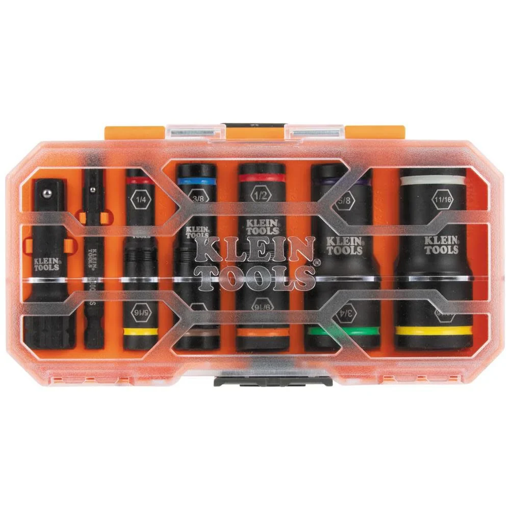 Klein Tools 65618 KNECT Flip-10 SAE Impact Socket Set, Deep Sockets with 5 Color-Coded Flip Sockets, 10 SAE Socket Sizes, 1/4 and 3/8-Inch Adapters and MODbox Case - Image 5