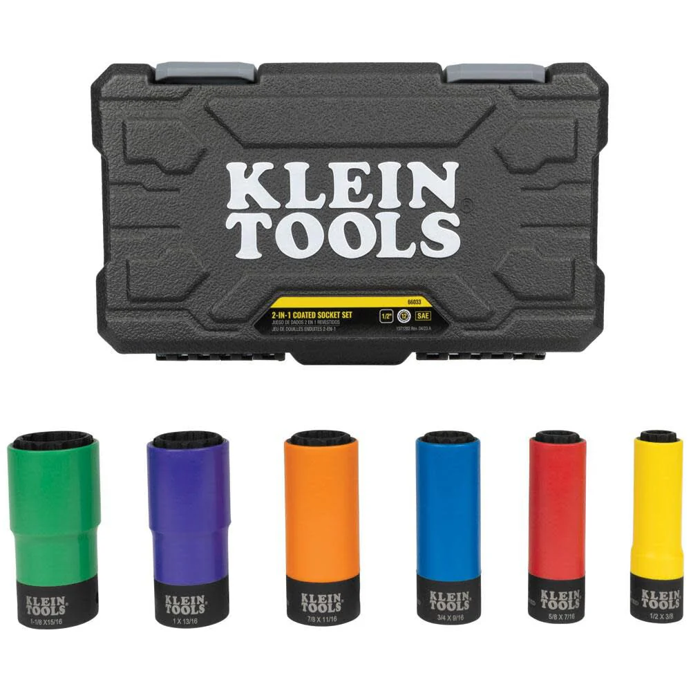 Klein Tools 66033 1/2-Inch Drive SAE Impact Socket Set with 12-Point Deep Sockets, High Visibility, Color Coated, Case Included, 6-Piece - Image 8