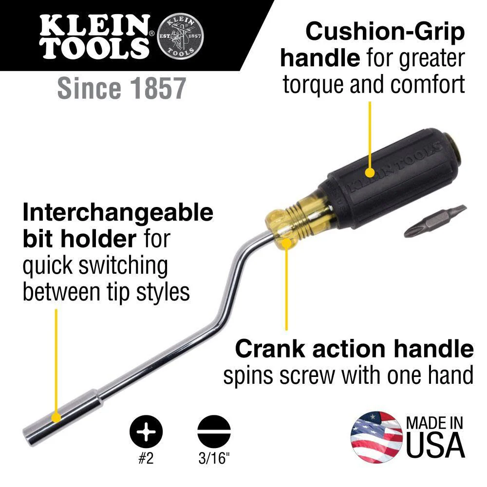Klein Tools 67100 Multi-Screwdriver Set, Made in USA, 2-in-1 Interchangeable Rapi-Driv Screwdriver with Phillips and Slotted Bits - Image 2