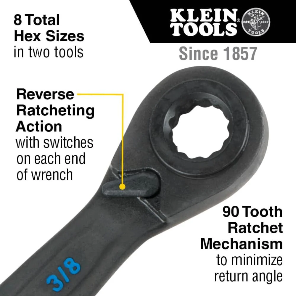 Klein Tools 68216 4-in-1 Ratcheting Wrench Set, SAE, 2-Piece - Image 2