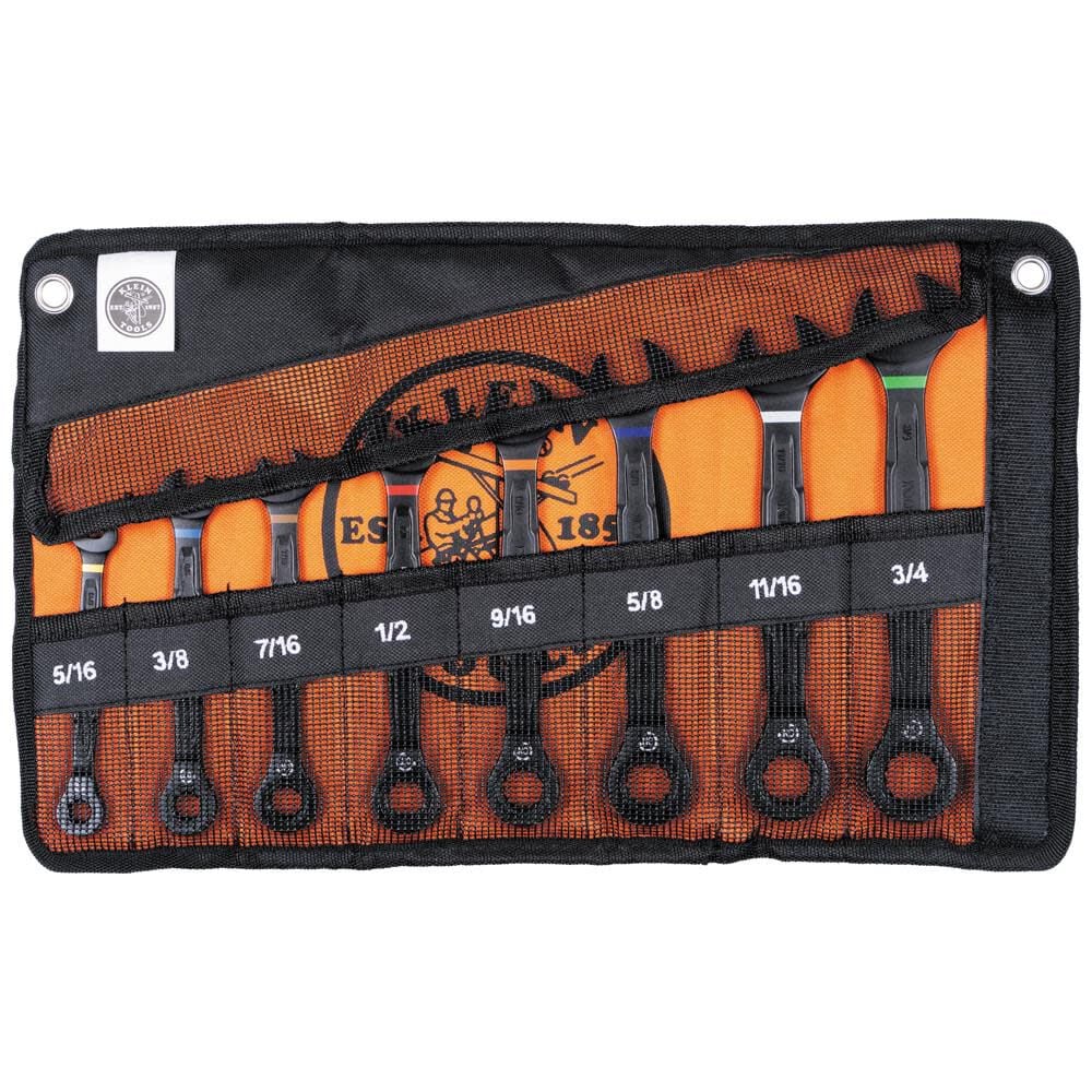 Klein Tools 69408G Ratcheting Combination Wrench Set, SAE, 5/16 to 3/4 Inch, 90-Tooth Steel Alloy with Foam Pouch, 8-Piece - Image 6