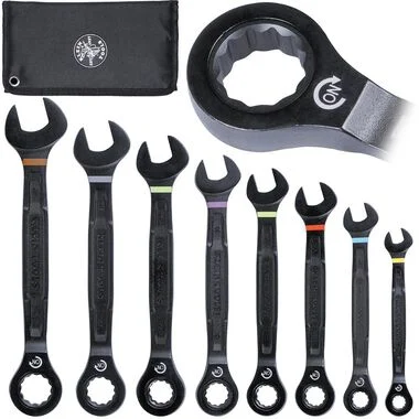 Klein Tools 69408MG Metric Ratcheting Combination Wrench Set, 8 to 19 mm, 90-Tooth Steel Alloy with Foam Pouch, 8-Piece