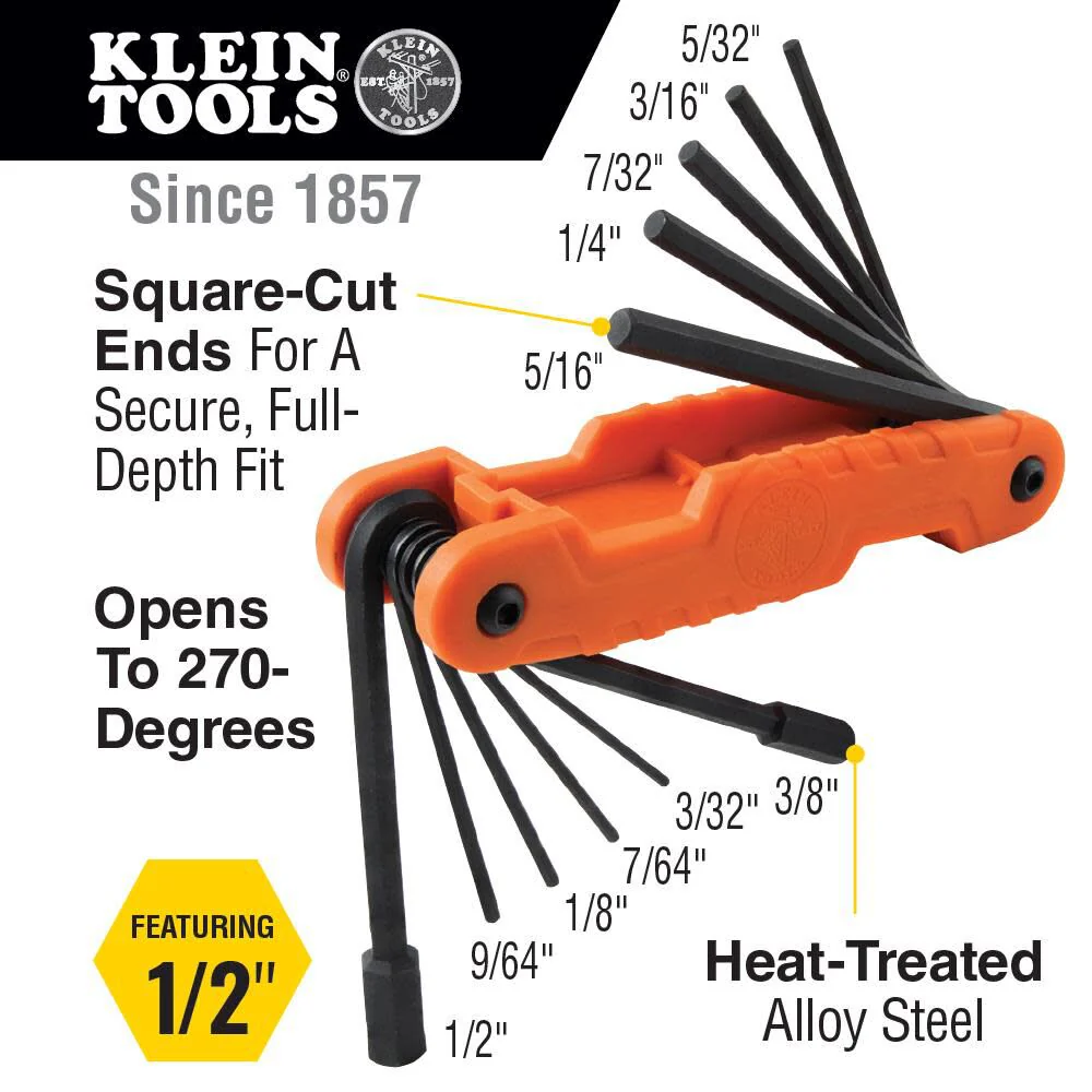 Klein Tools 70553 3-Piece Pro Folding Hex Key Set, Metric, SAE, Torx Sizes, 31 Keys, Industrial Strength Heat Treated Alloy Steel - Image 2