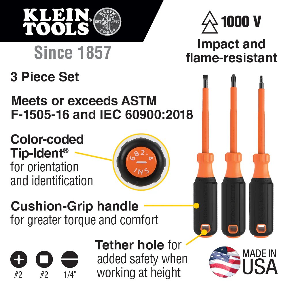 Klein Tools 85073INS Screwdriver Set, 1000V Insulated, 3-Piece - Image 2