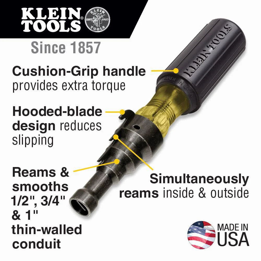 Klein Tools 85191 Screwdriver / Conduit Reamer, Made in USA, Conduit Fitting and Reaming Screwdriver for 1/2-Inch, 3/4-Inch, and 1-Inch Thin-Wall Conduit - Image 2