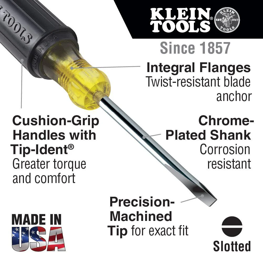 Klein Tools 85442 Screwdriver 2-Piece Set, Made in USA, 1/4 Keystone and #2 Phillips, Cushion Grip, Round and Square Shank, Heat Treated, Meets or Exceeds ASME/ANSI - Image 2