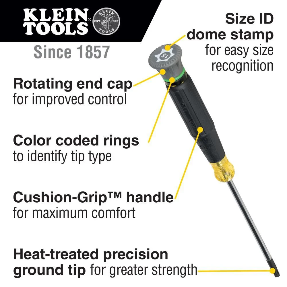 Klein Tools 85617 Mini Precision Screwdriver Set, Slotted, Phillips, TORX, Cushion-Grip Handles, Ideal for Terminal Blocks, Electronics - Image 2