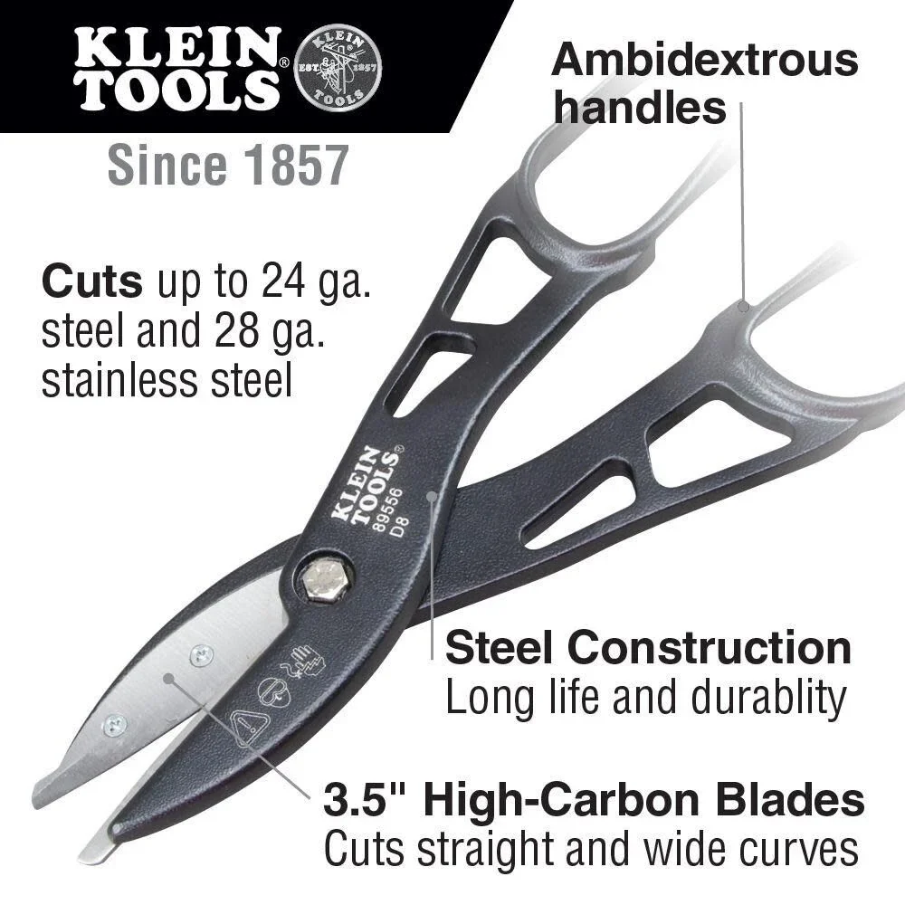 Klein Tools 89556 Metal Cutter, Tin Snips Cut Tin, Copper, Aluminum, Vinyl, Steel and Stainless Steel, 12-Inch - Image 2