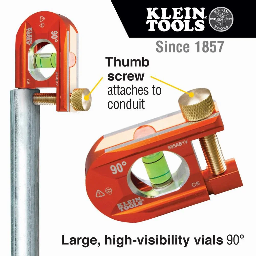 Klein Tools 935AB1V No-Dog Level, 2.5-Inch Conduit Bending Level, 1 Vial, ACCU-BEND Level Eliminates Dog-Legs in Offsets and Saddle Bends - Image 2