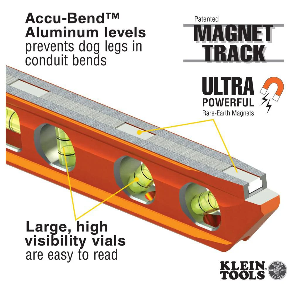 Klein Tools 935AB4V Level, 6-Inch Magnetic Torpedo and Conduit Level with 0/30/45/90 Degree Vials, V-Groove and Magnet Track, High Visibility Orange - Image 3