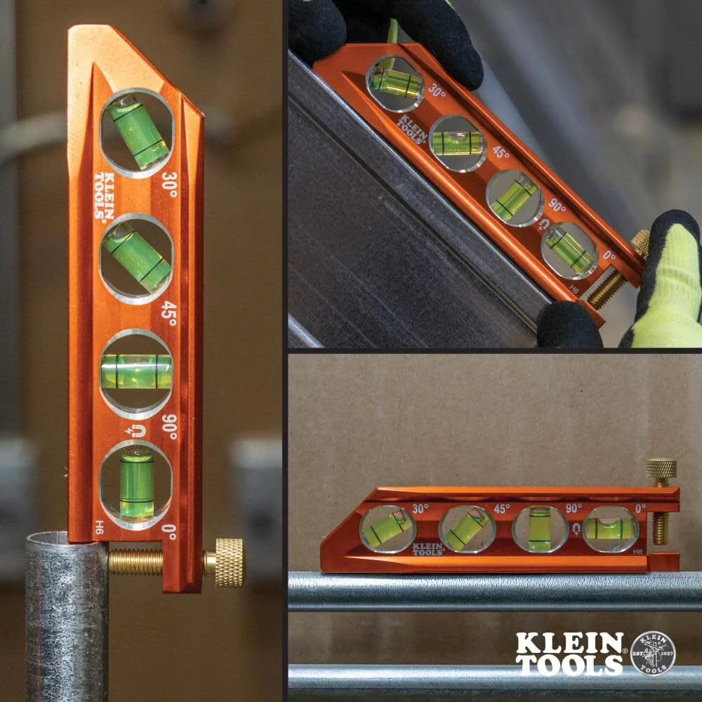 Klein Tools 935AB4V Level, 6-Inch Magnetic Torpedo and Conduit Level with 0/30/45/90 Degree Vials, V-Groove and Magnet Track, High Visibility Orange - Image 6