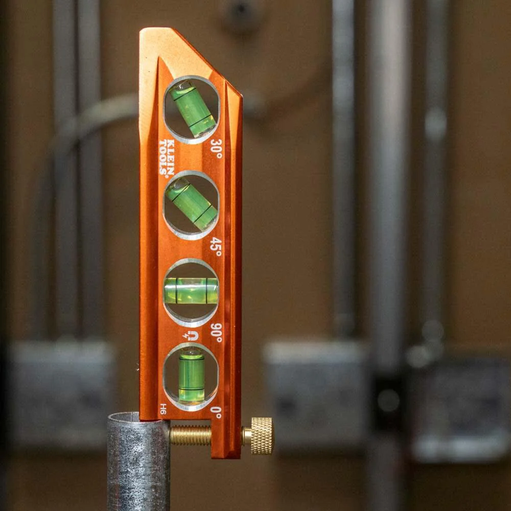 Klein Tools 935AB4V Level, 6-Inch Magnetic Torpedo and Conduit Level with 0/30/45/90 Degree Vials, V-Groove and Magnet Track, High Visibility Orange - Image 7