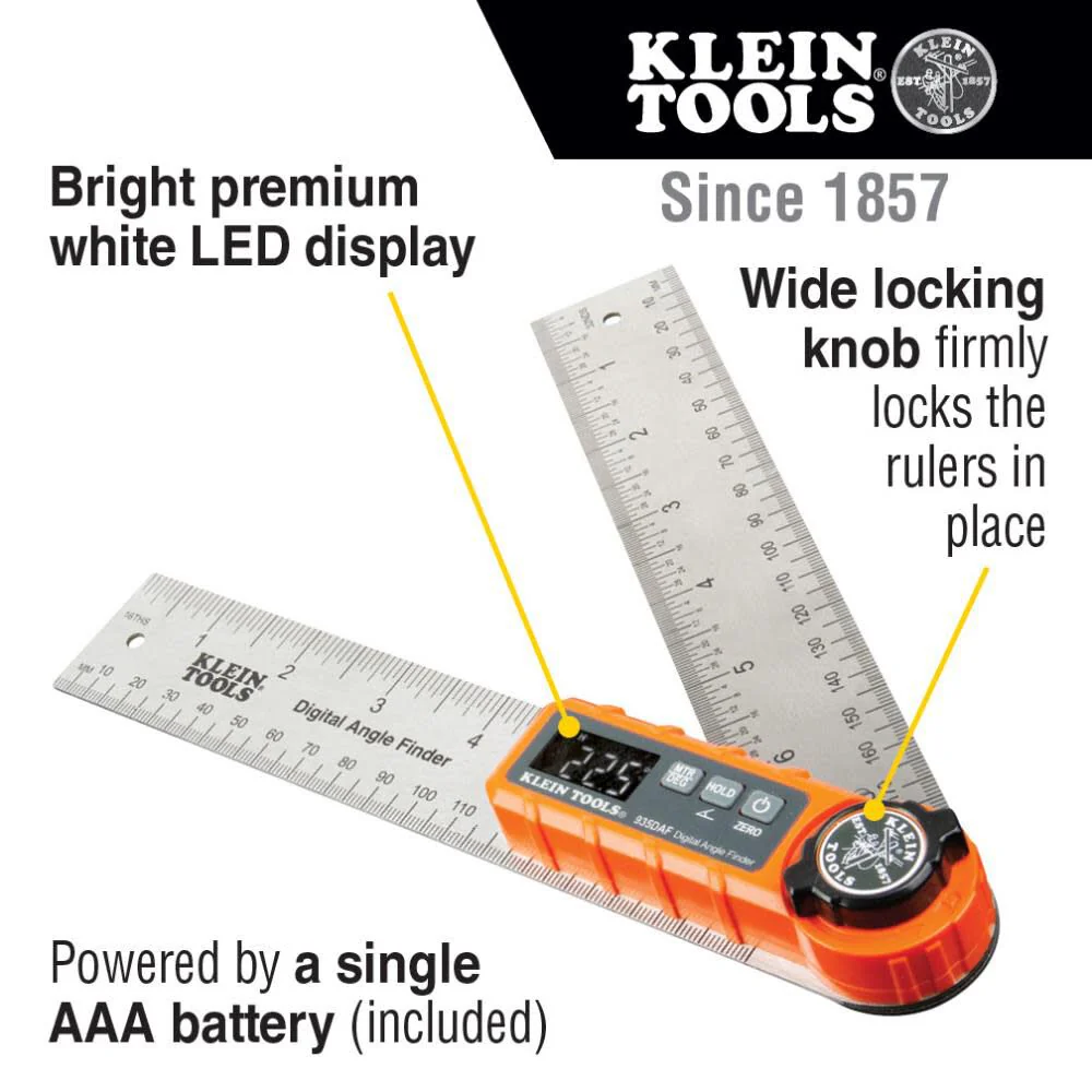 Klein Tools 935DAF Digital Angle Finder, Precision Measurements, Miter Saw Protractor Angle Calculation and Portable Design - Image 2