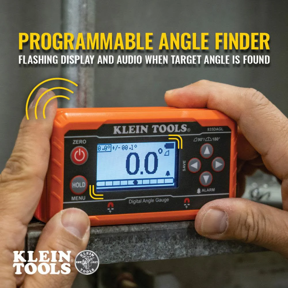 Klein Tools 935DAGL Digital Level Angle Finder with Programmable Angles, Measures 0 - 90 and 0 - 180 Degree or Dual Axis Bullseye Ranges - Image 4