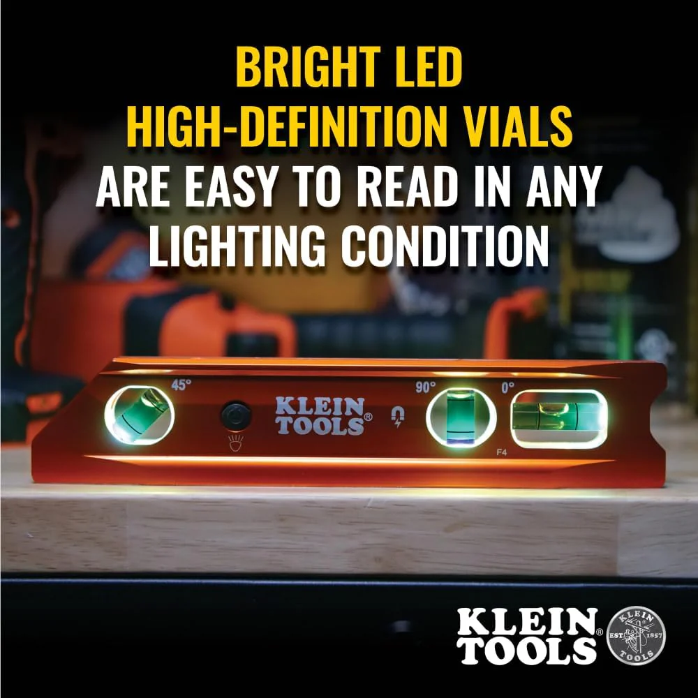 Klein Tools 935RBLT Lighted Torpedo Billet Level, Rare-Earth Magnet - Image 5