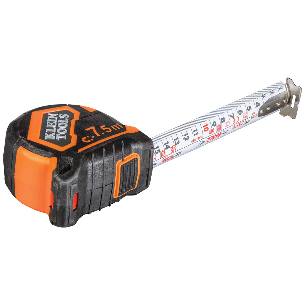 Klein Tools 9375 Tape Measure, Heavy-Duty Measuring Tape with 7.5 m Metric Double-Hook Double-Sided Nylon Reinforced Blade, Metal Belt Clip - Image 7