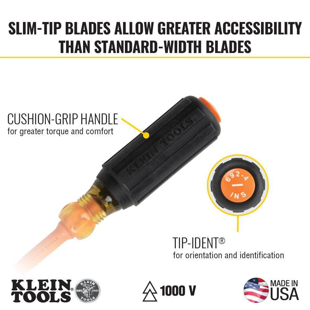 Klein Tools 94130 1000V Insulated Screwdriver Tool Set with #2 Phillips and 1/4-Inch Cabinet Slim Tips, 2 Insulated Pliers and Wire Stripper - Image 4