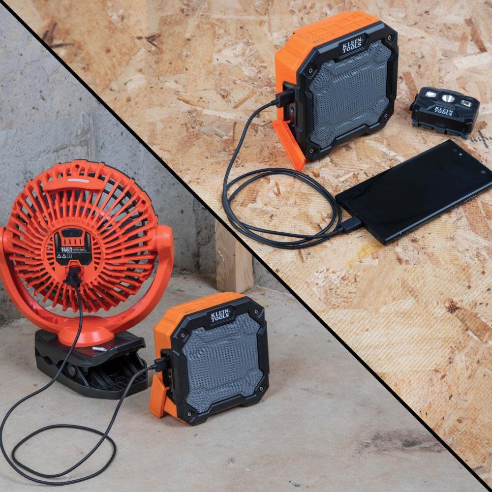 Klein Tools AEPJS3 Bluetooth Jobsite Speaker With Magnet and Hook, 20-Hr Run Time, Charge Via USB A or C, Pair Multiple Speakers Via Broadcast, Hands Free Capable - Image 2