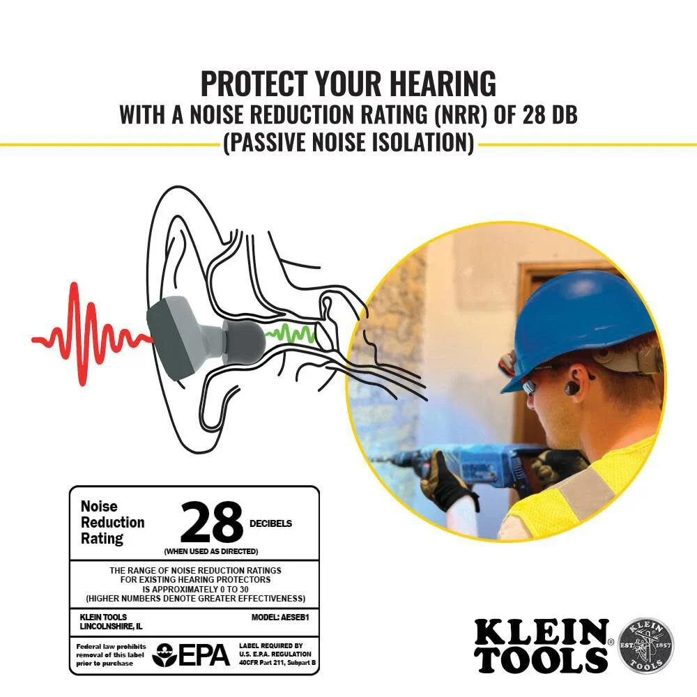 Klein Tools AESEB1 Bluetooth Jobsite Earbuds, Wireless Hearing Protection Earplugs with 28dB Noise Reduction Rating, 15-Hour Playtime - Image 3