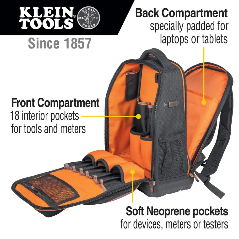 Klein Tools Backpack, Black/Orange - 62805BPTECH. - Image 2