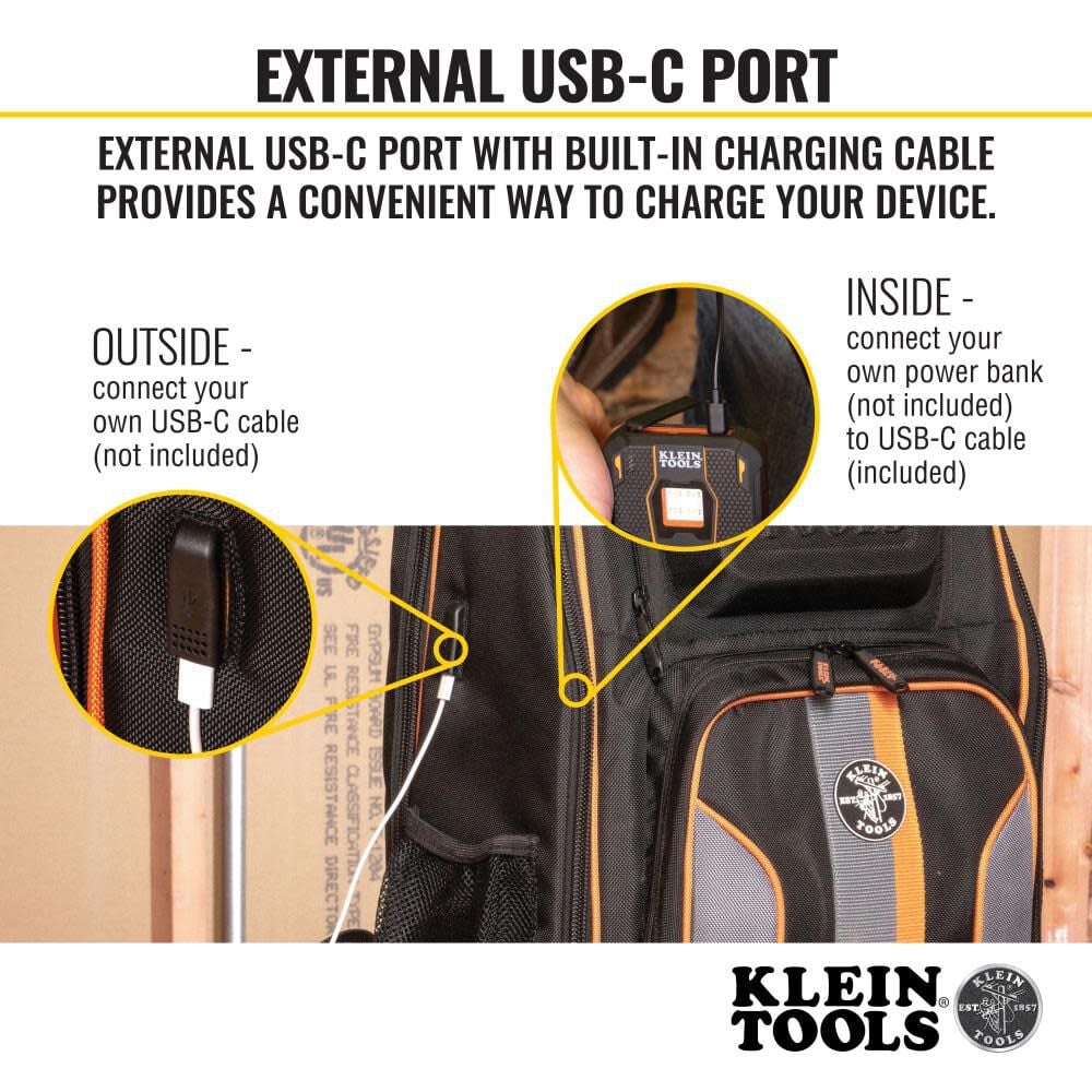 Klein Tools Backpack, Black/Orange - 62805BPTECH. - Image 3