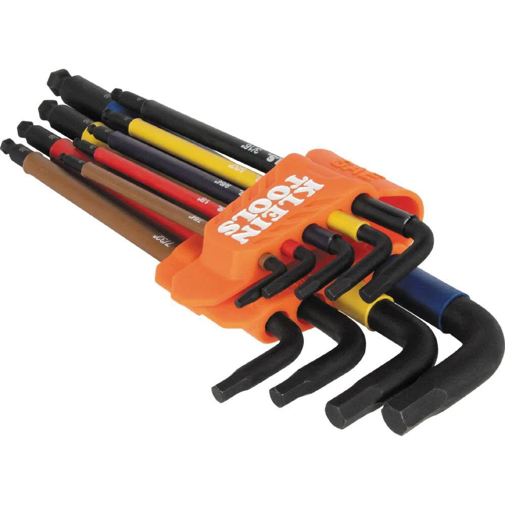 Klein Tools BLS9 9-Piece Extra-Long Hex Key Set, SAE Color-Coded L Style Ball-End Keys with Caddy, Heat-Treated, Sizes 7/64-Inch to 3/8-Inch - Image 3