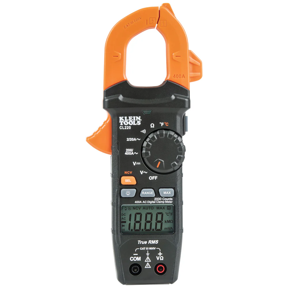 Klein Tools CL220 Digital Clamp Meter, Auto-Ranging 400 Amp AC, AC/DC Voltage, TRMS, Resistance, Continuity, NCVT Detection, and Temp - Image 7
