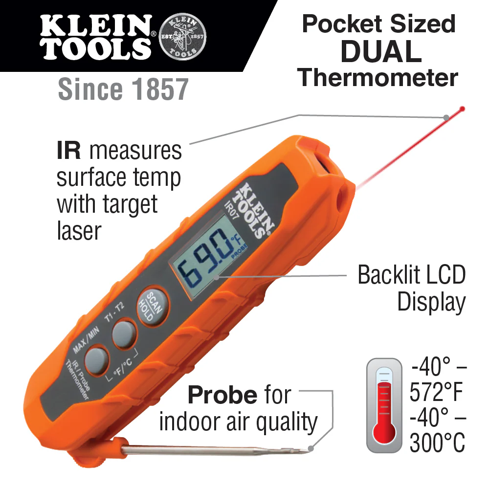Klein Tools CL320KIT HVAC Kit for HVAC Testing; Digital Clamp Meter, Non-Contact Voltage Tester, and Infrared/Probe Thermometer - Image 3
