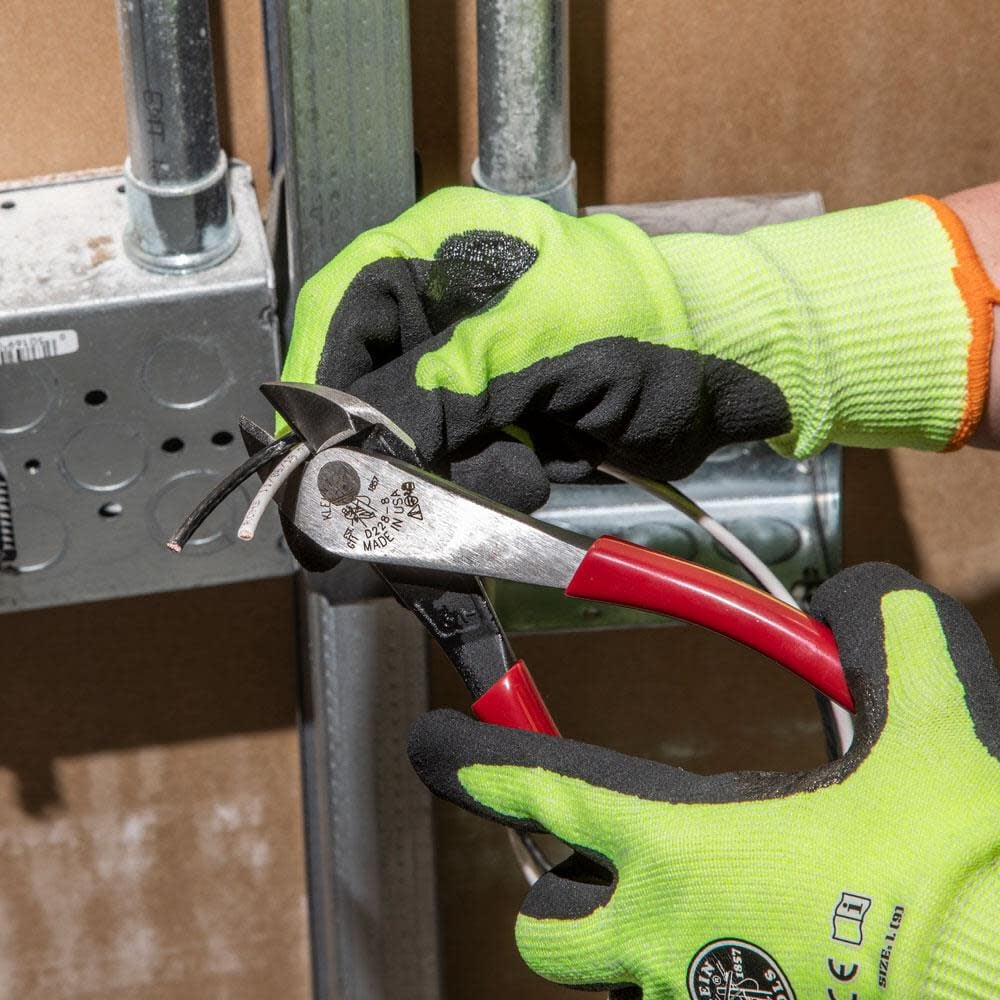 Klein Tools D228-8 Pliers, Made in USA, Diagonal Cutting Pliers with Short Jaw and Beveled Knives, High-Leverage Color-Coded Wire Cutters, 8-Inch - Image 3