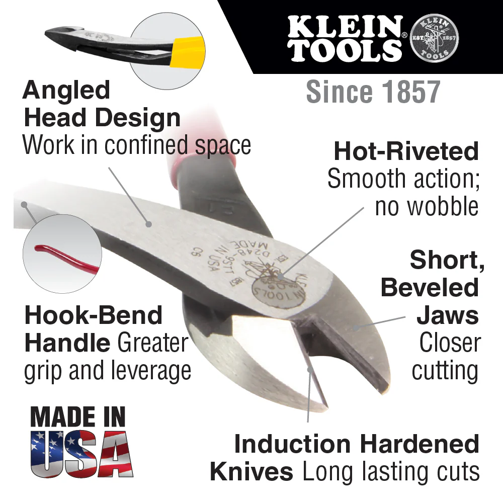Klein Tools (D248-9ST) Diagonal Cutting Pliers, Ironworker's Diagonal Cutters with High Leverage Design, Made in USA, Works as Rebar Cutter and Rebar Bender, 9-Inch - Image 2