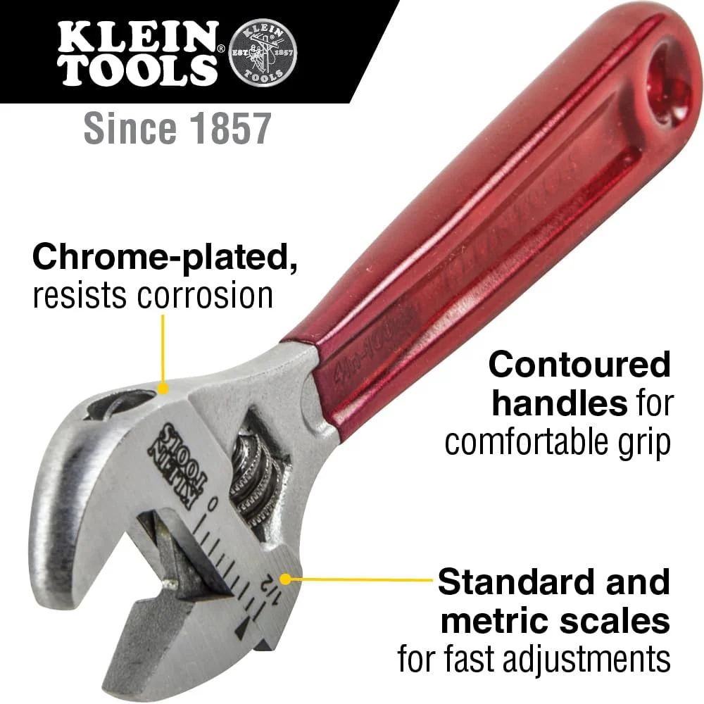 Klein Tools D506-4 Adjustable Wrench, Plastic Dipped, 4-Inch - Image 2