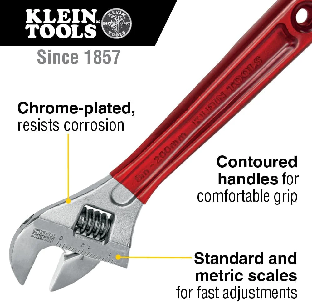 Klein Tools D507-8 Adjustable Wrench, Extra Capacity 8-Inch - Image 2