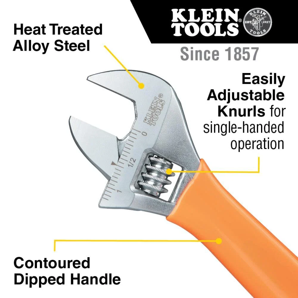 Klein Tools D5073 Adjustable Wrench Set, Extra Capacity, 6-Inch, 8-Inch, 10-Inch, Forged Heat Treated Alloy Steel, Metric and SAE, 3-Piece - Image 2
